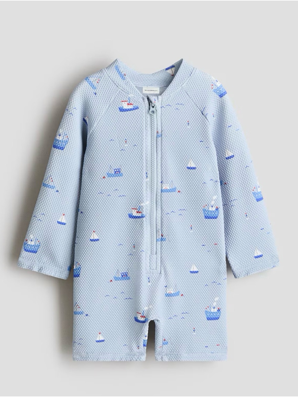 H&M Light Blue Kids Swim Rashguard with Blue Boat Print Size 18M-2T